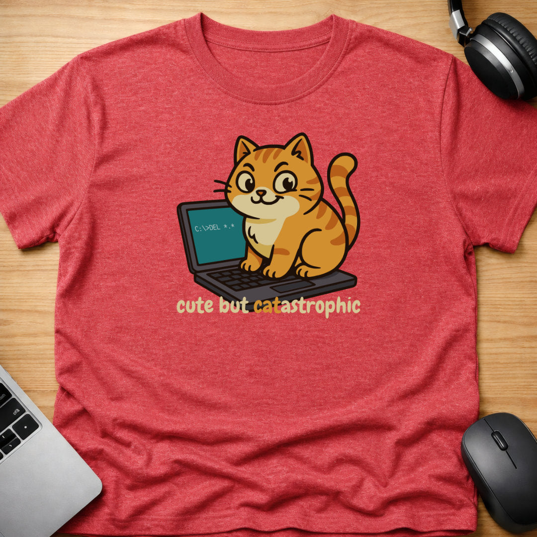 Cat on laptop pc typing delete command t-shirt