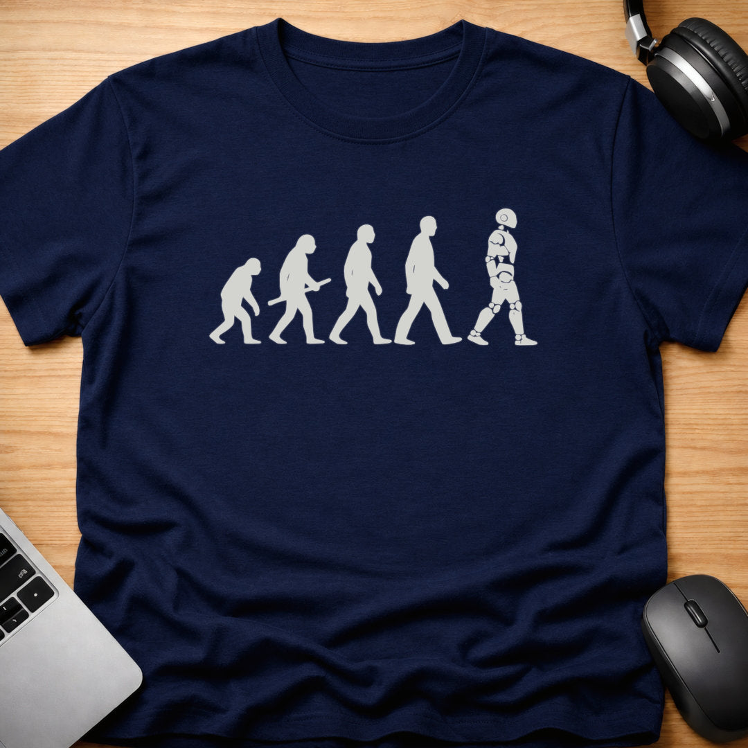 Evolution of man to robot t-shirt